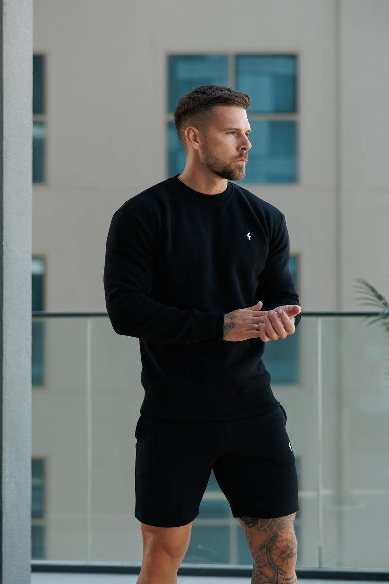 FS Plain Black Crew Jumper With FS Branding - FSH1183