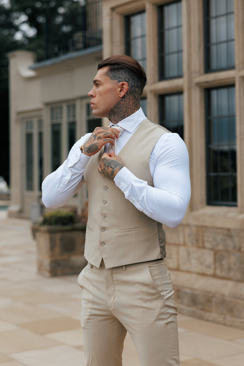 Father Sons Slim Formal Waistcoat Beige - FSW011