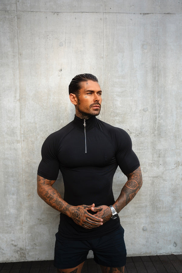 FS SS Black Half Zip Gym Top - FSH1311