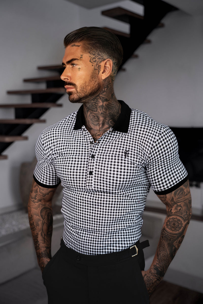 Father Sons Black / White Printed Check Polo Shirt - FSH1260