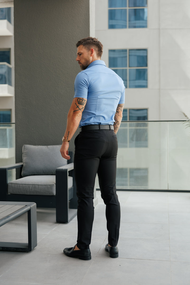 Father Sons Super Slim Stretch Light Blue Denim Short Sleeve with Cutaway Collar- FS1152