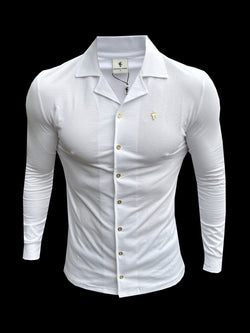 Father Sons Stretch White Pique Revere Shirt Long Sleeve - FSH1208