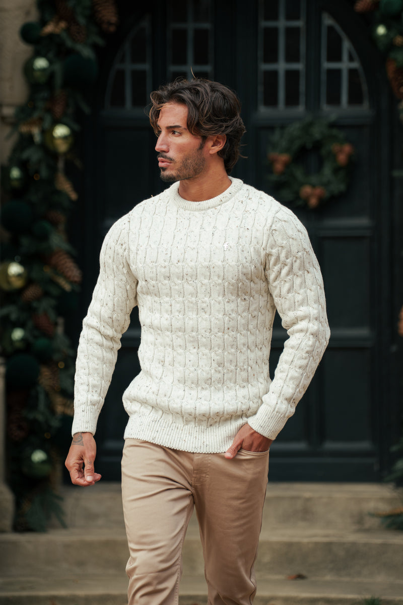 Father Sons Link Weave Knit Beige Fleck Crew Neck Jumper - FSJ128