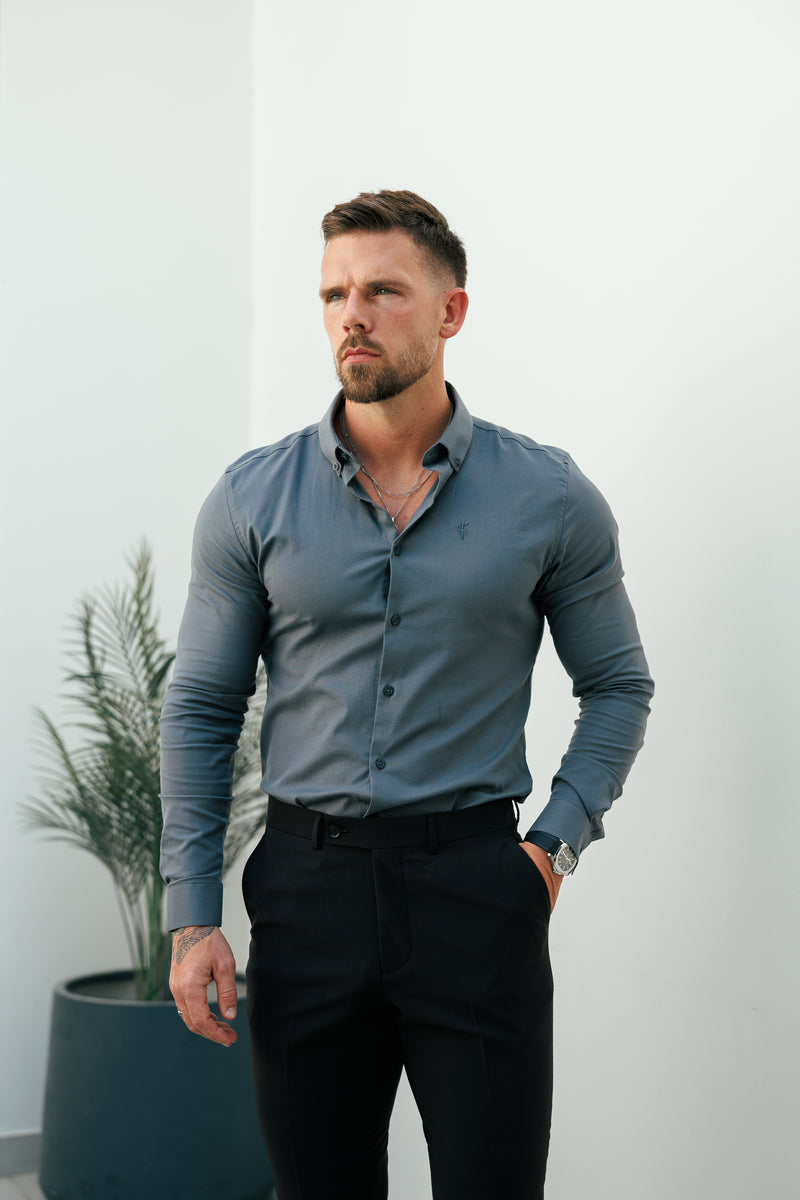Father Sons Classic Stretch Oxford Long Sleeve Charcoal with Button Down Collar - FS1221
