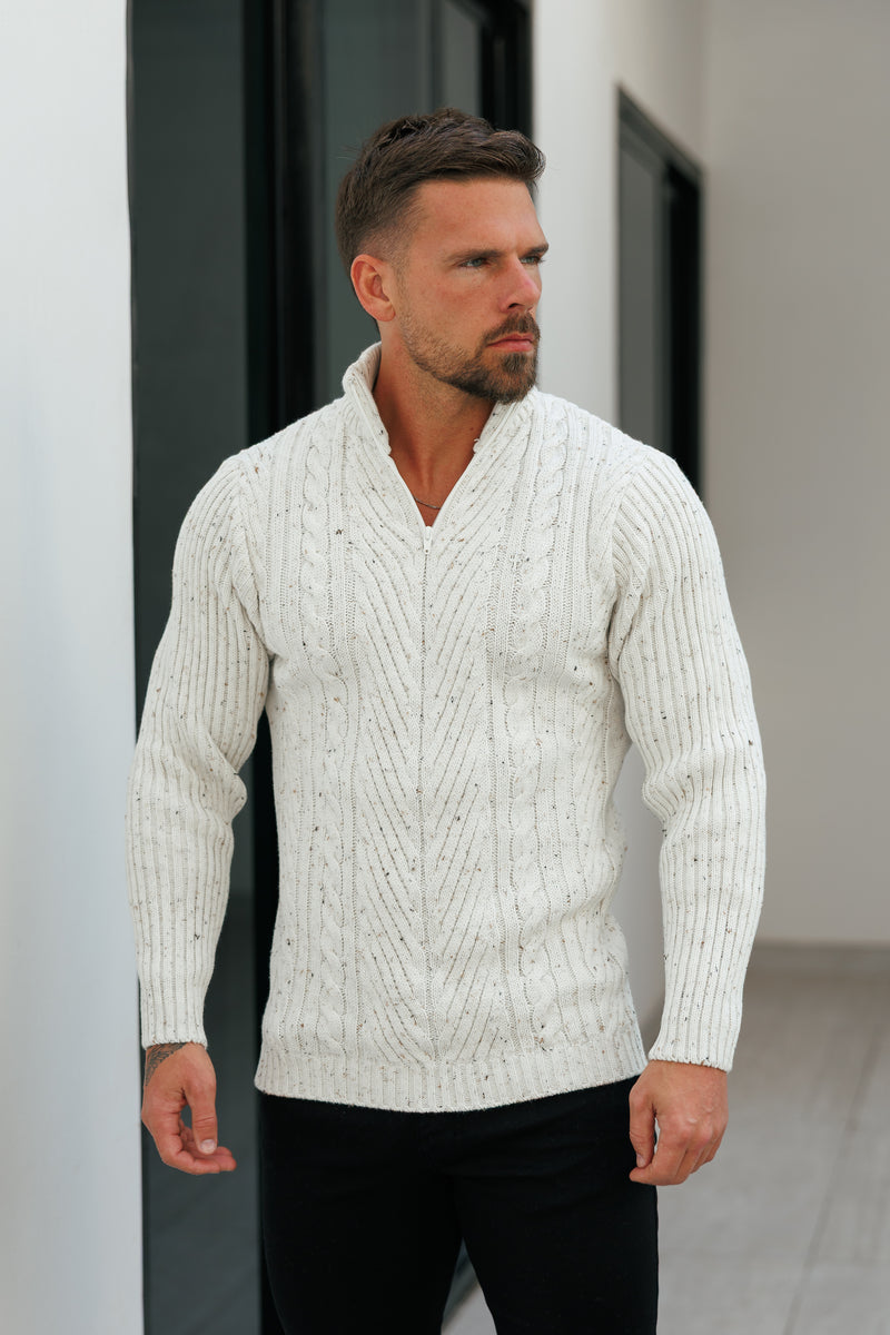 FS Funnel Neck Jumper with Quarter Zip Beige Fleck - FSJ156  (PRE ORDER 29TH DECEMBER)