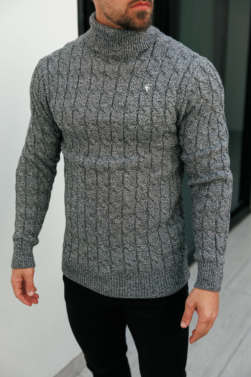 Father Sons Link Weave Knit Black / White Two Tone Roll Neck Jumper - FSJ140