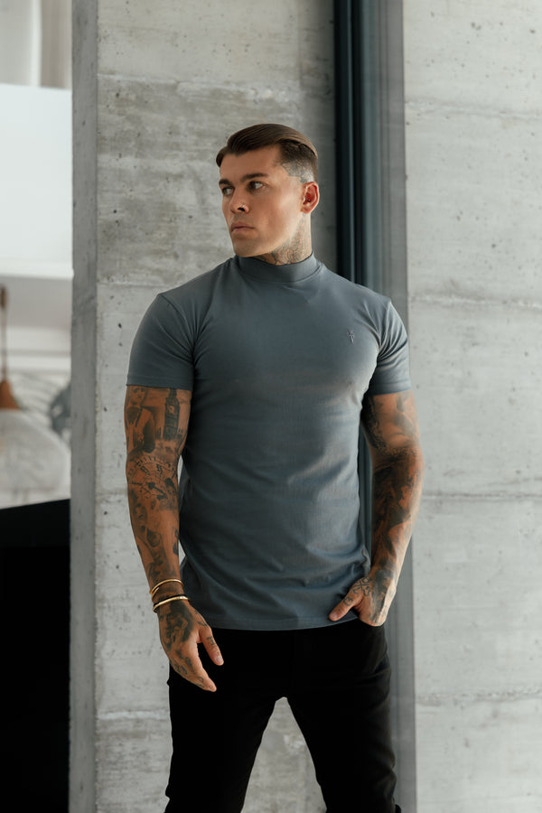 Father Sons Ribbed High Neck Crew T-Shirt Short Sleeve Charcoal - FSH1115