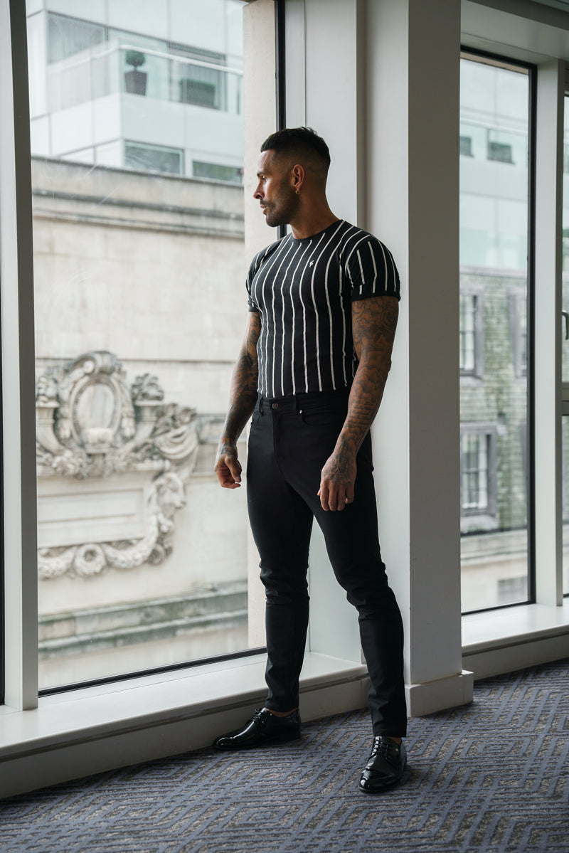 Father Sons Printed Black / White Stripe Fitted T Shirt - FSH1167