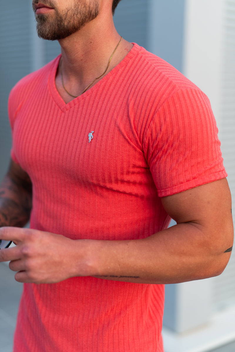 Father Sons Super Slim Coral / Silver V Neck Ribbed Crew - FSH1365