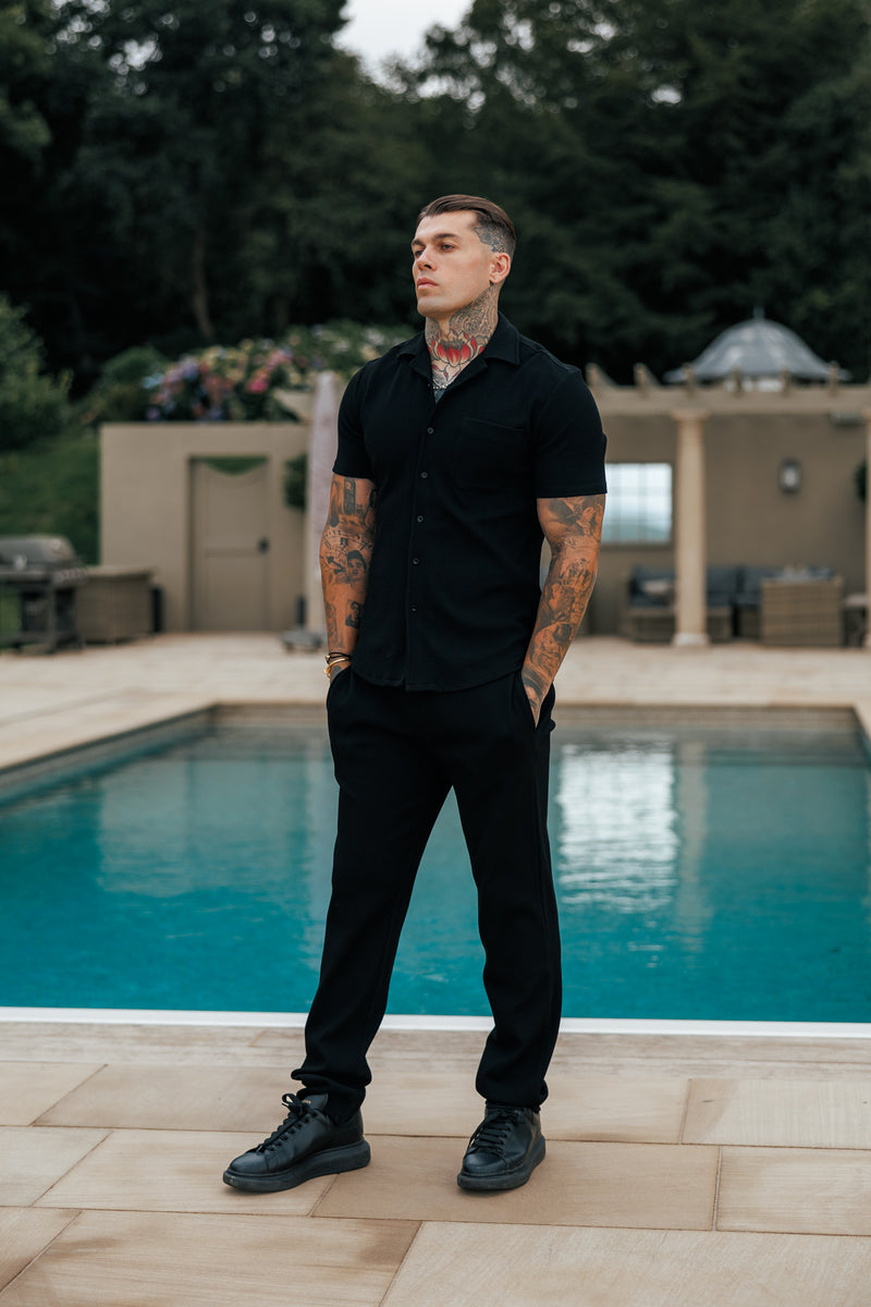 Father Sons Jersey Cord Stretch Black Revere Shirt Short Sleeve - FSR018