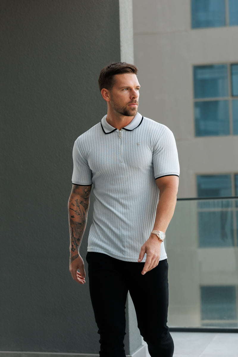 FS Classic Grey Ribbed Zip Polo with Contrast Short Sleeve - FSH1108