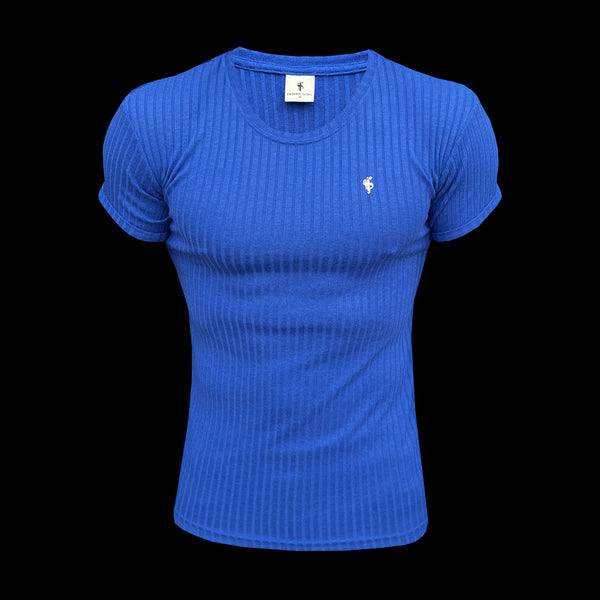 Father Sons Classic Royal Blue / Silver Ribbed Knit Super Slim Short Sleeve Crew - FSH1091