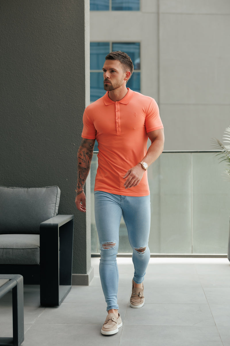 Father Sons Classic Salmon Polo Shirt with Tonal Button and Embroidery - FSH1271