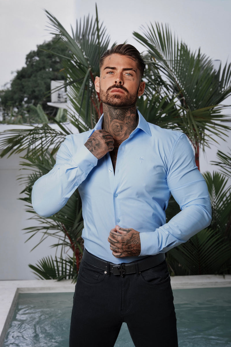 Father Sons Muscle Fit Advanced Stretch Powder Blue with Cutaway Collar  - FS1167