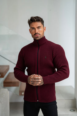 Father Sons Chunky Burgundy Ribbed Zipped Cardigan - FSJ071