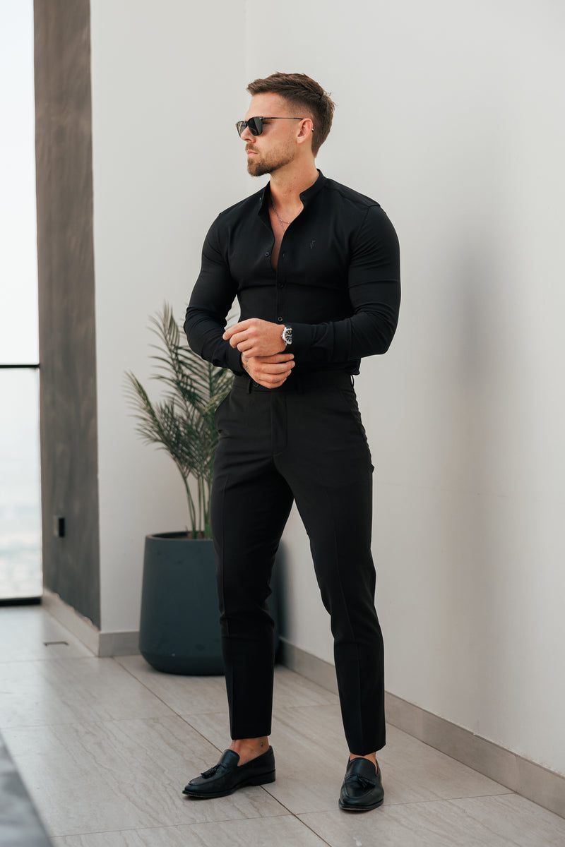 FS Super Slim Scuba Black Long Sleeve Stretch with Grandad Collar - FS1171