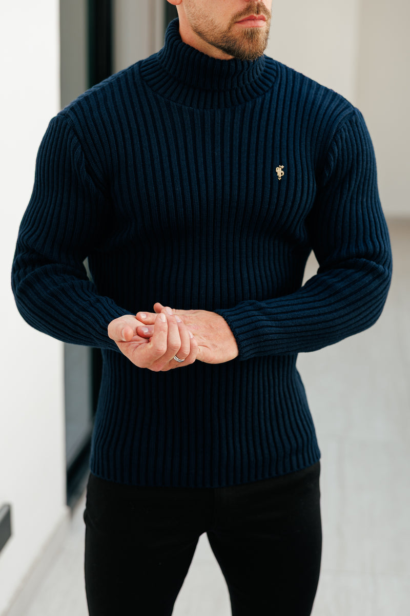 Father Sons Ribbed Knit Navy Roll Neck Jumper - FSJ115 (PRE ORDER 12TH NOVEMBER)