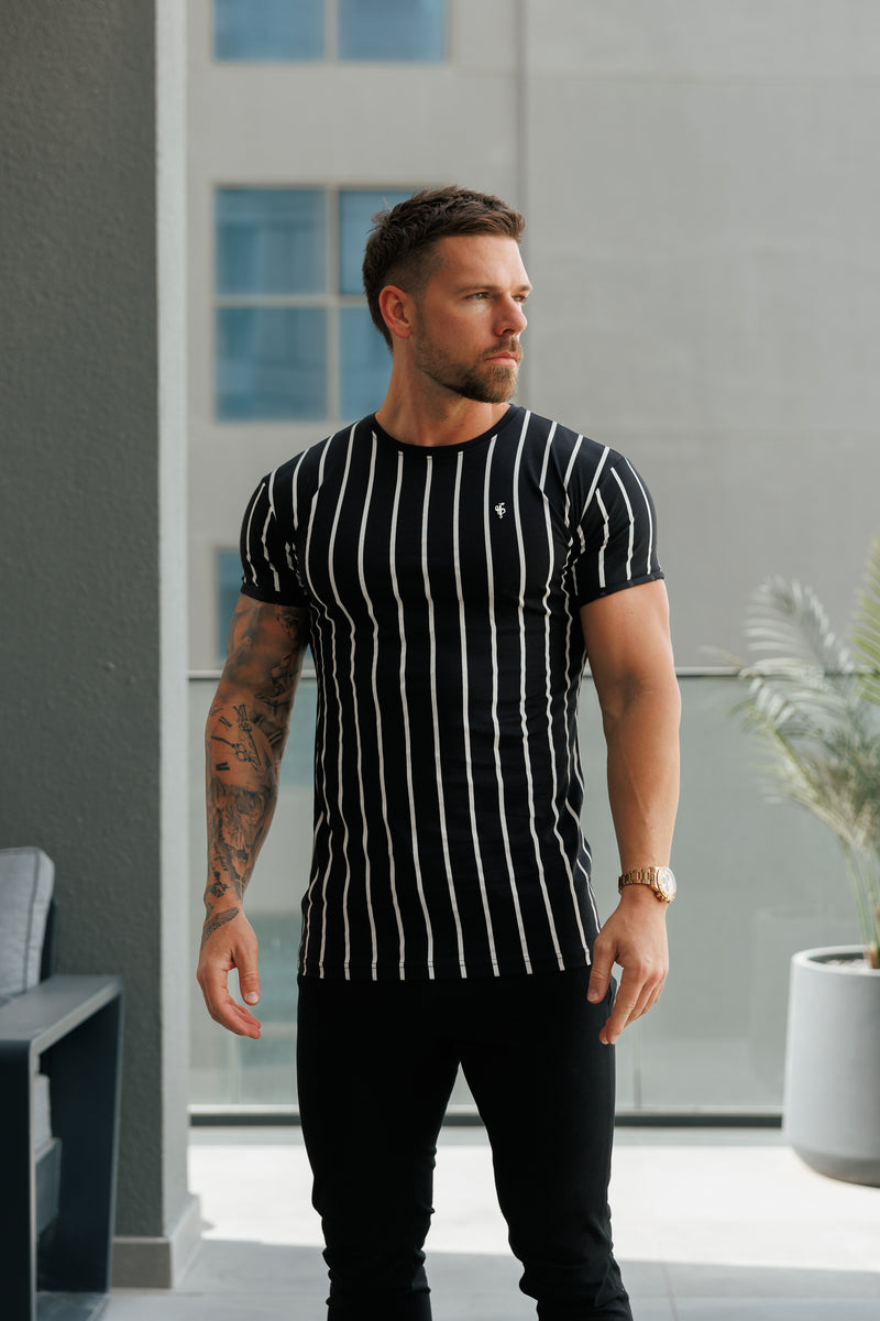 Father Sons Printed Black / White Stripe Fitted T Shirt - FSH1167