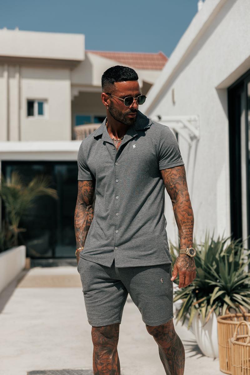 Father Sons Stretch Charcoal / Silver Pique Revere Shirt Short Sleeve - FSH1358 (PRE ORDER 16TH MAY)
