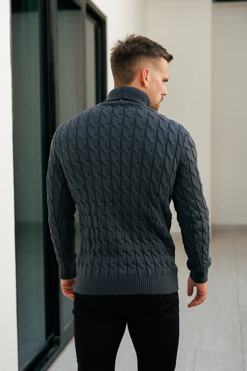 Father Sons Link Weave Knit Charcoal Roll Neck Jumper - FSJ105 (PRE ORDER 12TH NOVEMBER)