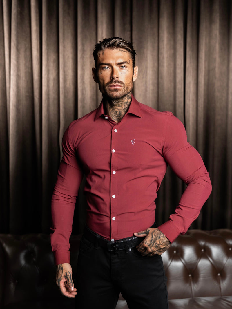 Father Sons Super Slim Stretch Burgundy with Cutaway Collar - FS1232