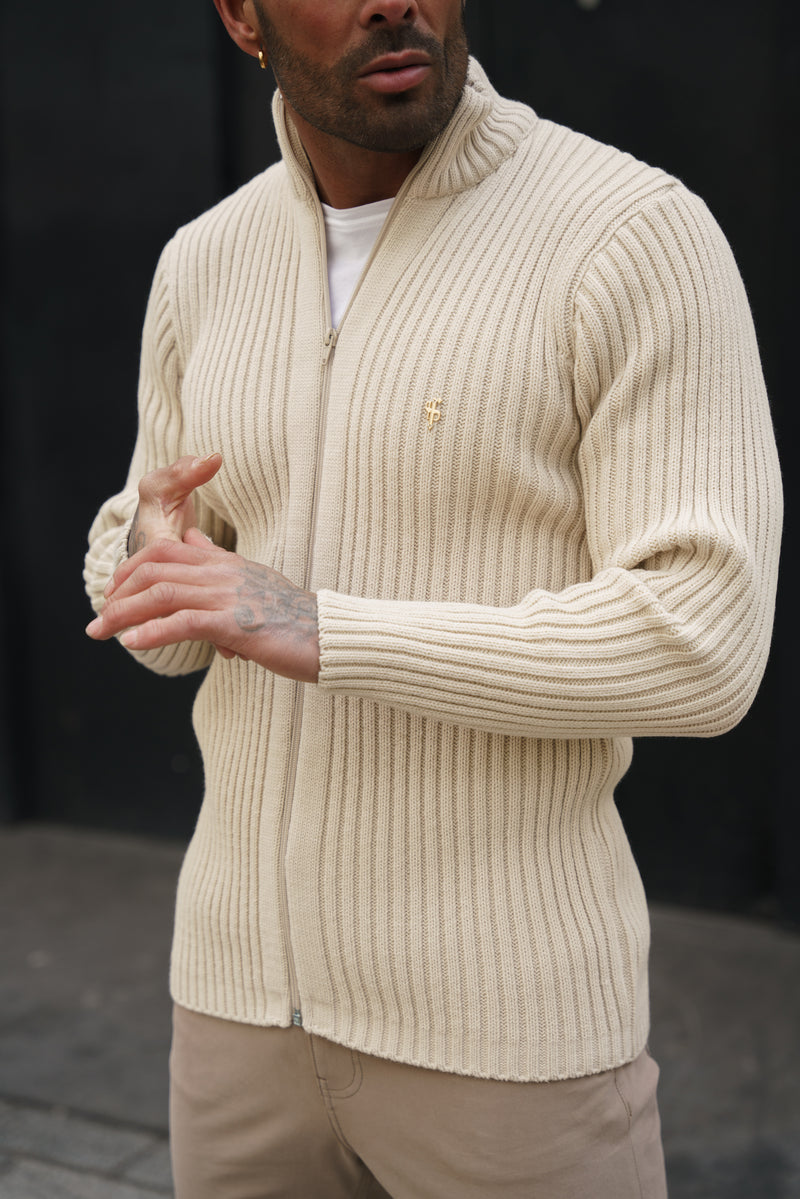 Father Sons Chunky Beige Ribbed Zipped Cardigan - FSJ069 (PRE ORDER 28TH FEBRUARY)