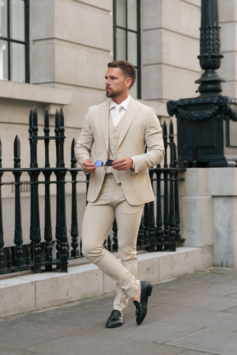 Father Sons Slim Formal Beige Stretch Trousers - FST038 (PRE ORDER 14TH AUGUST)