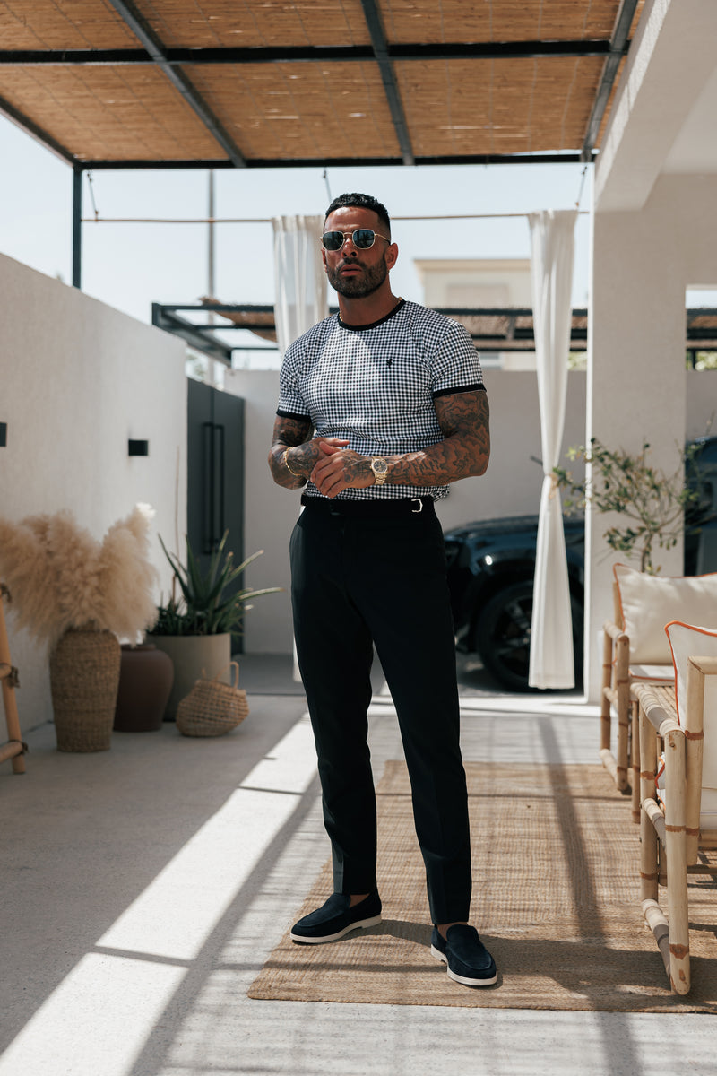 Father Sons Printed Black / White Check Fitted T Shirt - FSH1238 (PRE ORDER 16TH MAY)