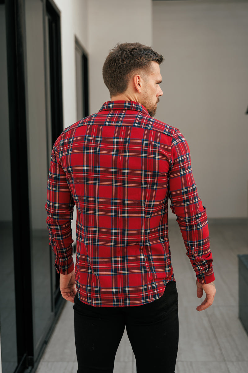 Father Sons Red Tartan Check Shacket With Double Pockets - FS1036