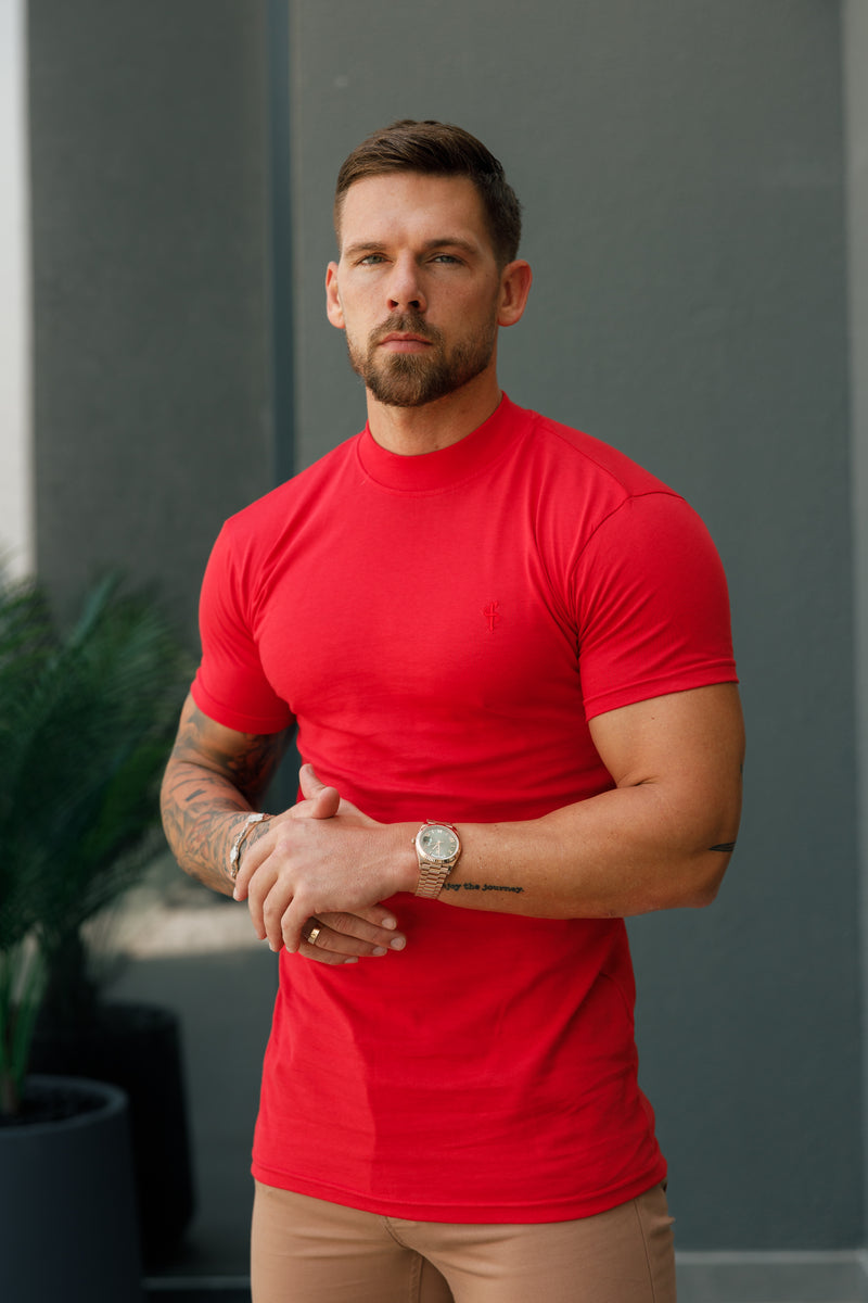 FS Ribbed High Neck Crew Short Sleeve Red - FSH1138