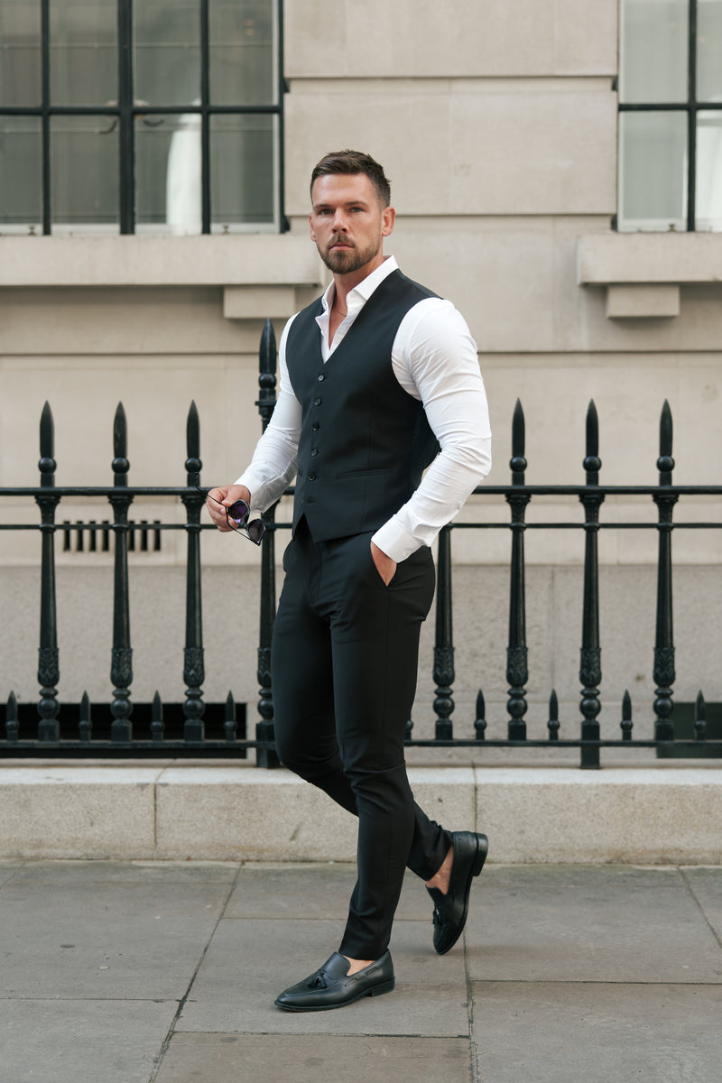 Father Sons Slim Formal Black Stretch Trousers - FST037 (PRE ORDER 14TH AUGUST)