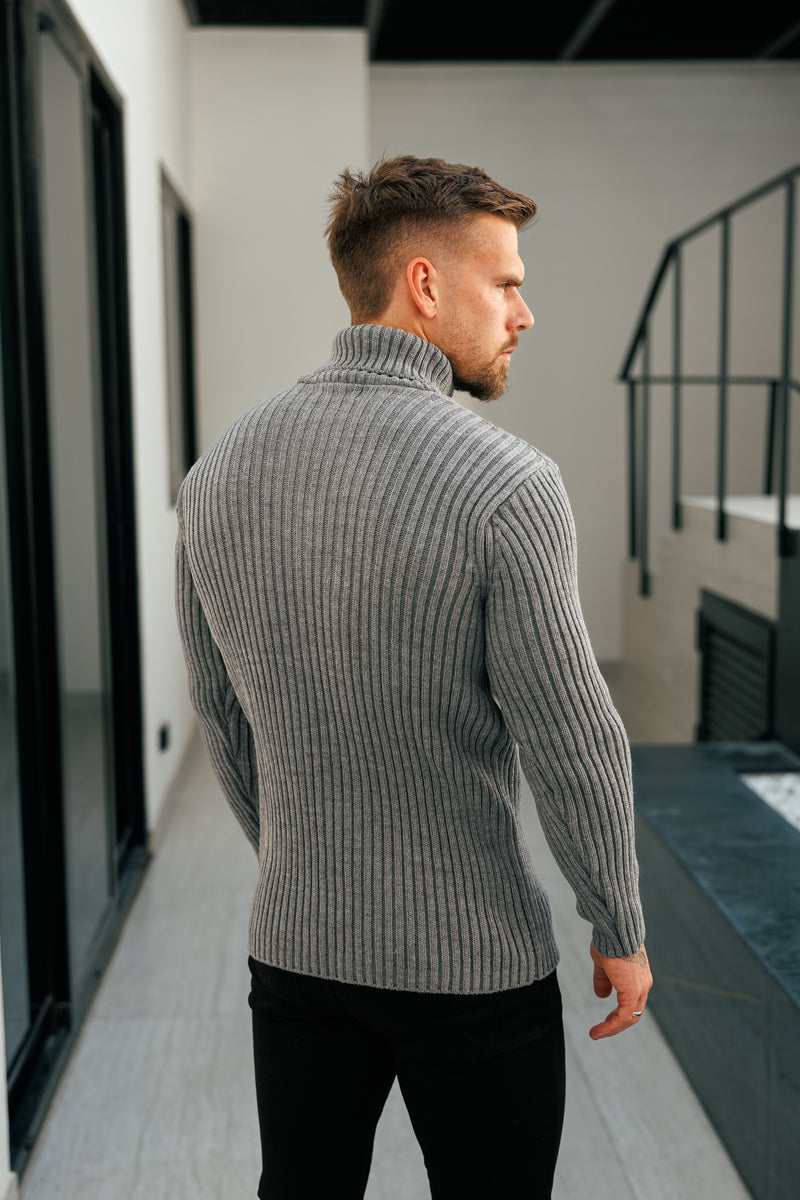 Father Sons Ribbed Knit Charcoal Roll Neck Jumper - FSJ117 (PRE ORDER 12TH NOVEMBER)