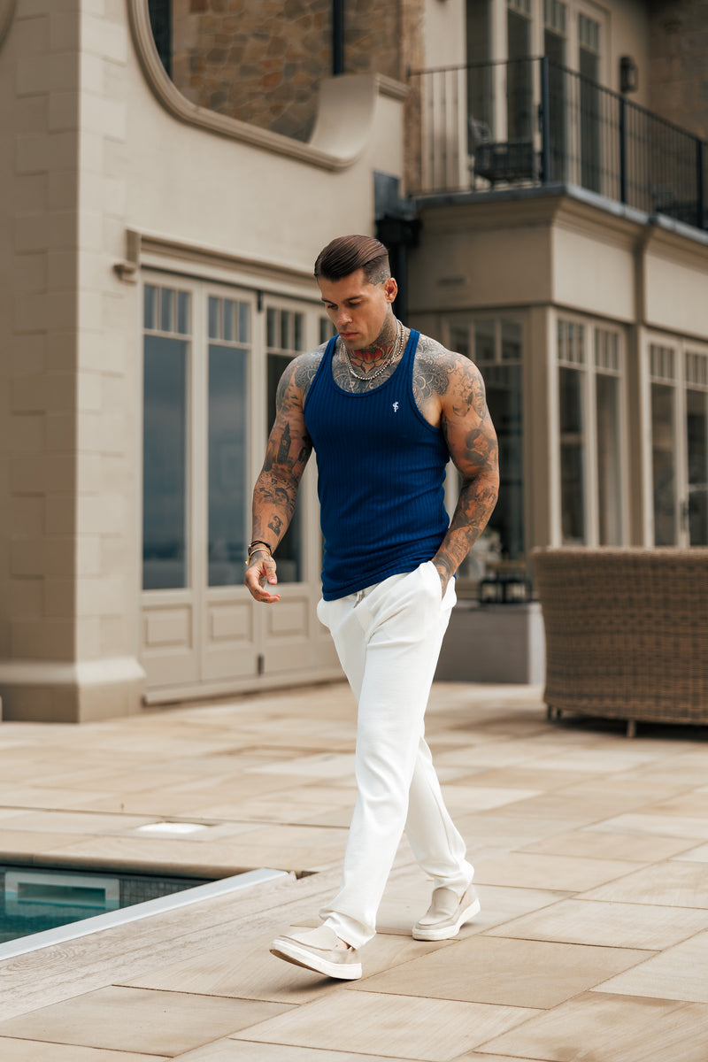 Father Sons Classic New Navy / White Ribbed Knit Super Slim Vest - FSH1328