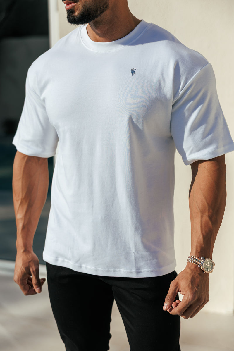 Father Sons Classic White / Silver Oversized Crew T Shirt - FSH1423