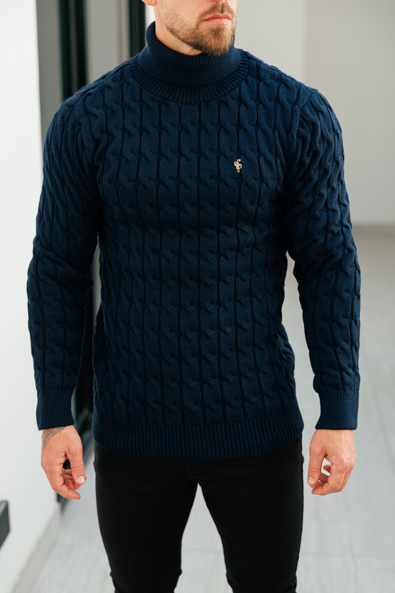 Father Sons Link Weave Knit Navy Roll Neck Jumper - FSJ103 (PRE ORDER 12TH NOVEMBER)