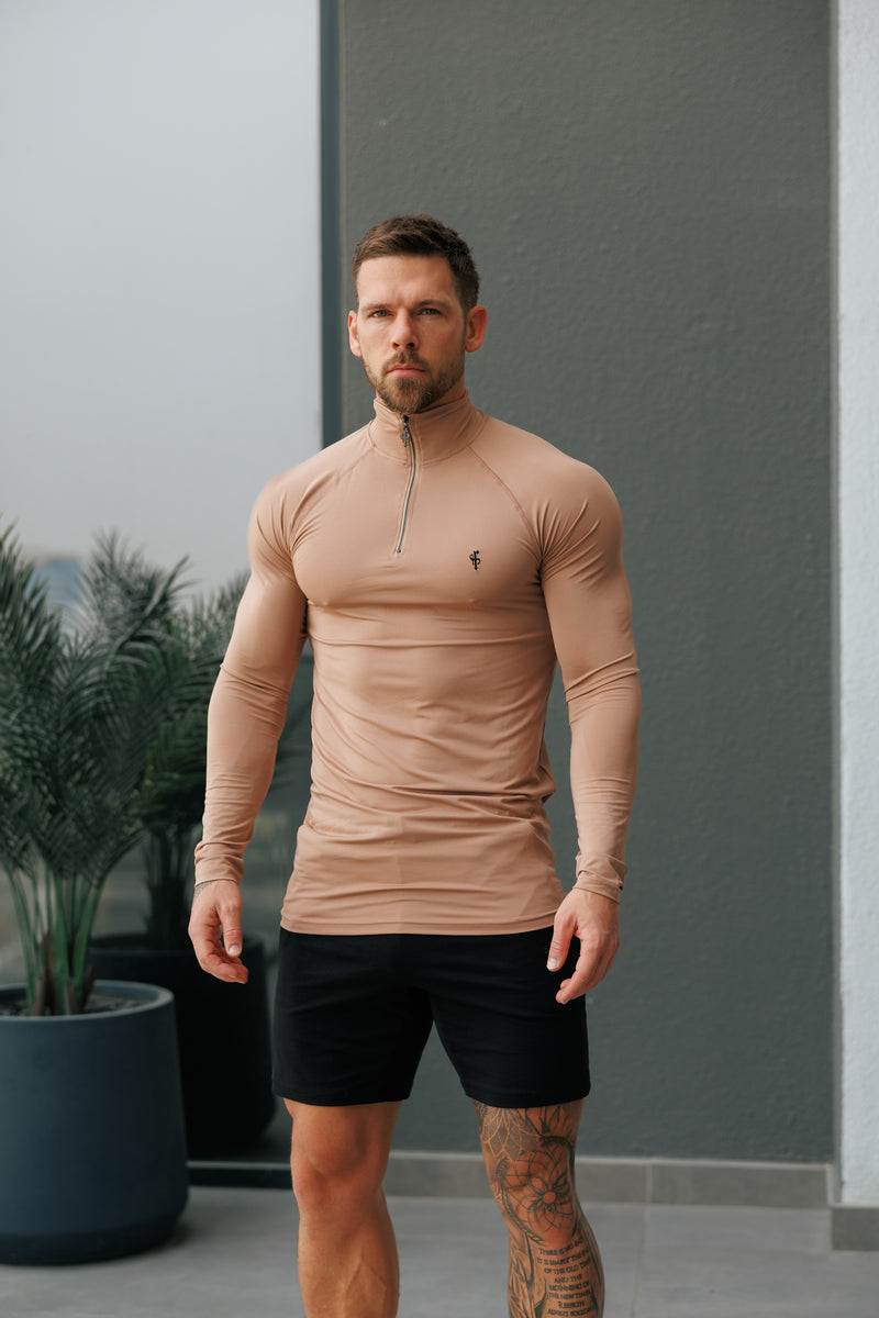 FS LS Coffee / Black Half Zip Gym Top - FSH1283