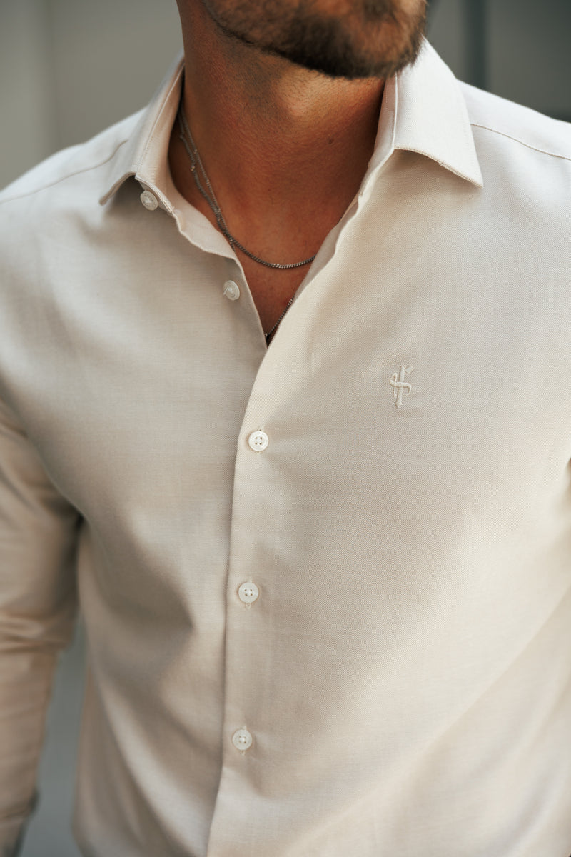 Father Sons Classic Oxford Touch Long Sleeve Beige with Cutaway Collar - FS1175