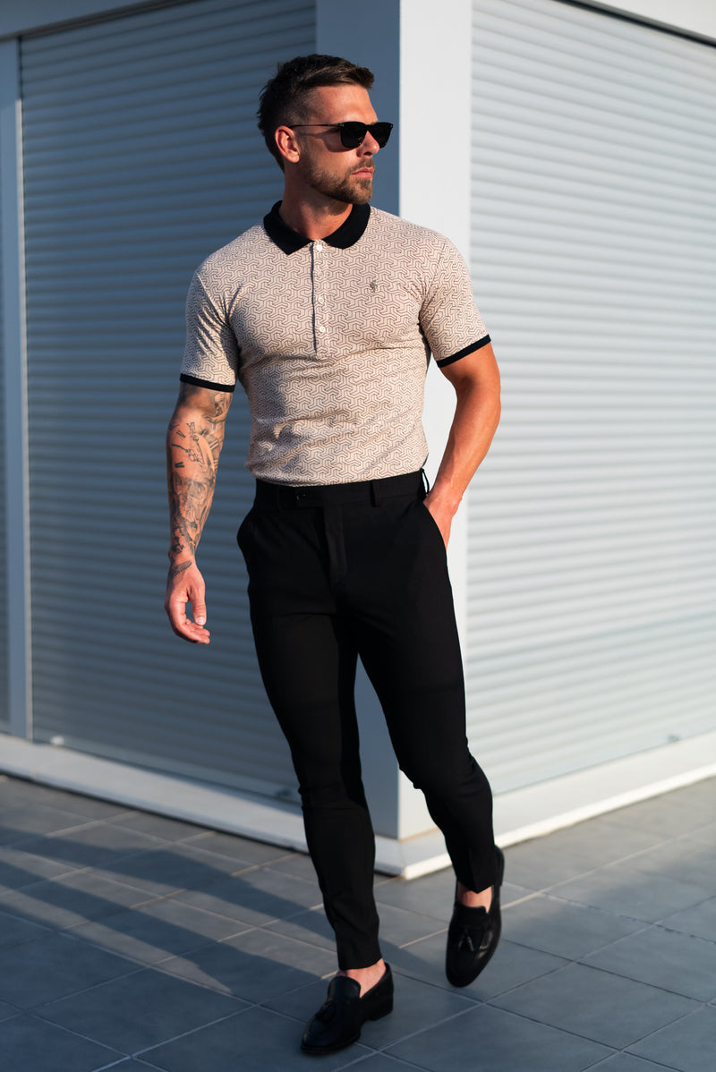 Father Sons Black / Beige Geo Printed Polo Shirt - FSH1234