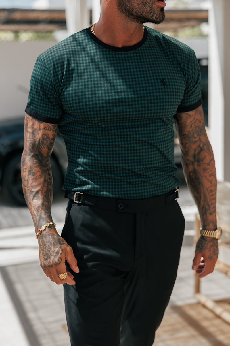 Father Sons Printed Forest Green / Black Check Fitted T Shirt - FSH1241