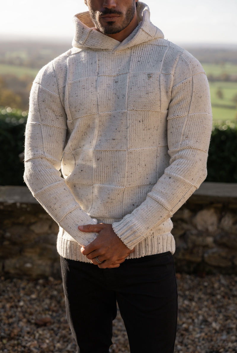 Father Sons Beige Fleck Checkerboard Knitted Hoodie - FSJ133 (PRE ORDER 11TH DECEMBER)