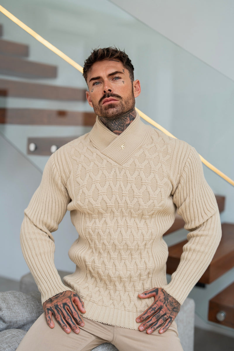 Father Sons Chunky Cable Knit Beige Jumper - FSJ062