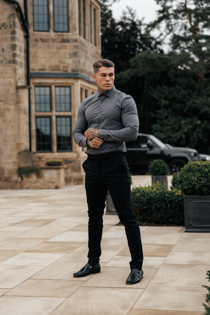 Father Sons Muscle Fit Advanced Stretch Charcoal with Cutaway Collar  - FS1202