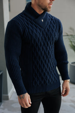 Father Sons Chunky Cable Knit Navy Jumper - FSJ060