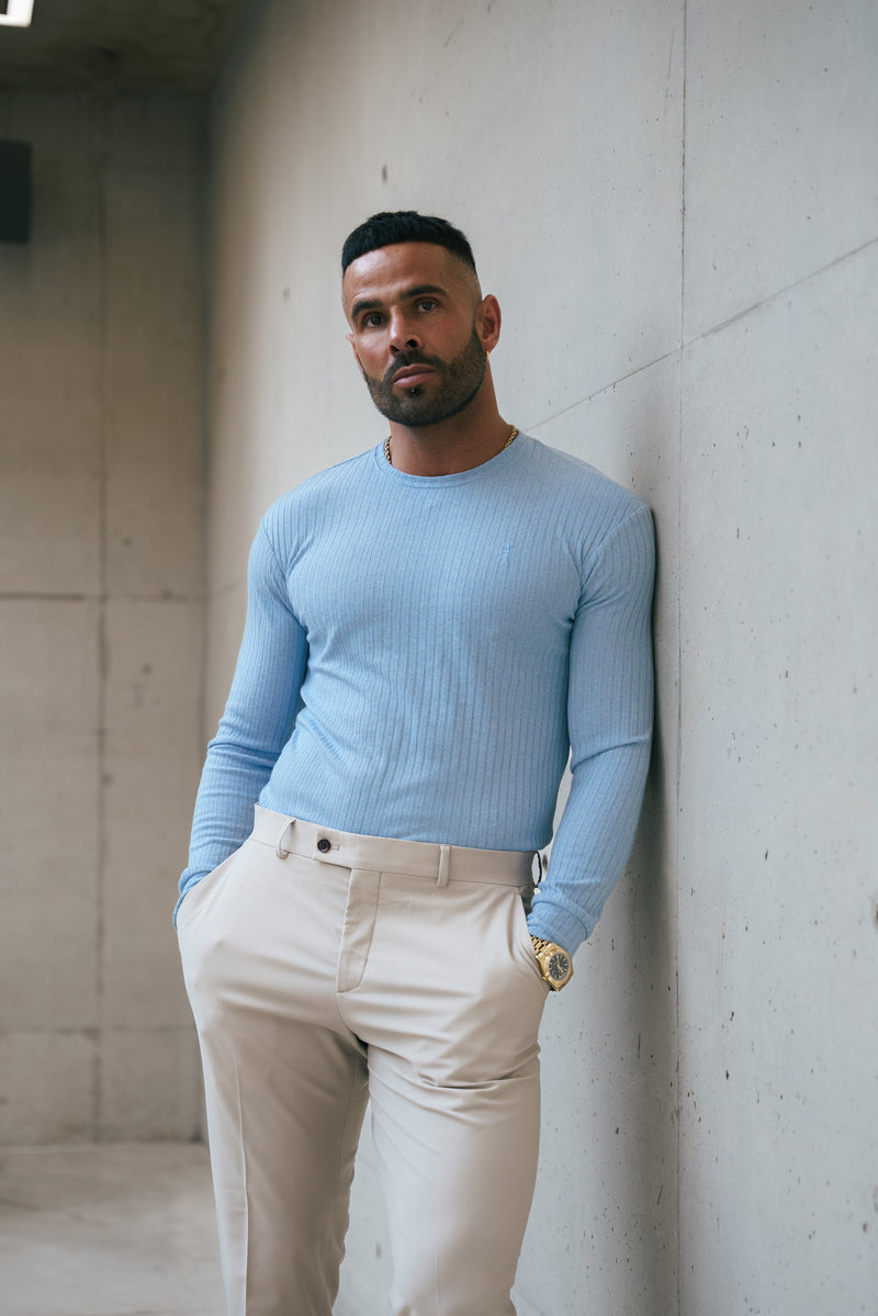 Father Sons Classic Light Blue Ribbed Knit Jumper With Tonal Embroidery - FSH1286