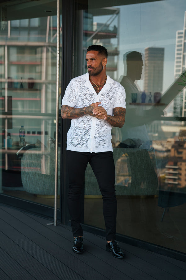 Father Sons Crochet Shirt White Short Sleeve - FSJ075 (PRE ORDER 29TH MARCH)