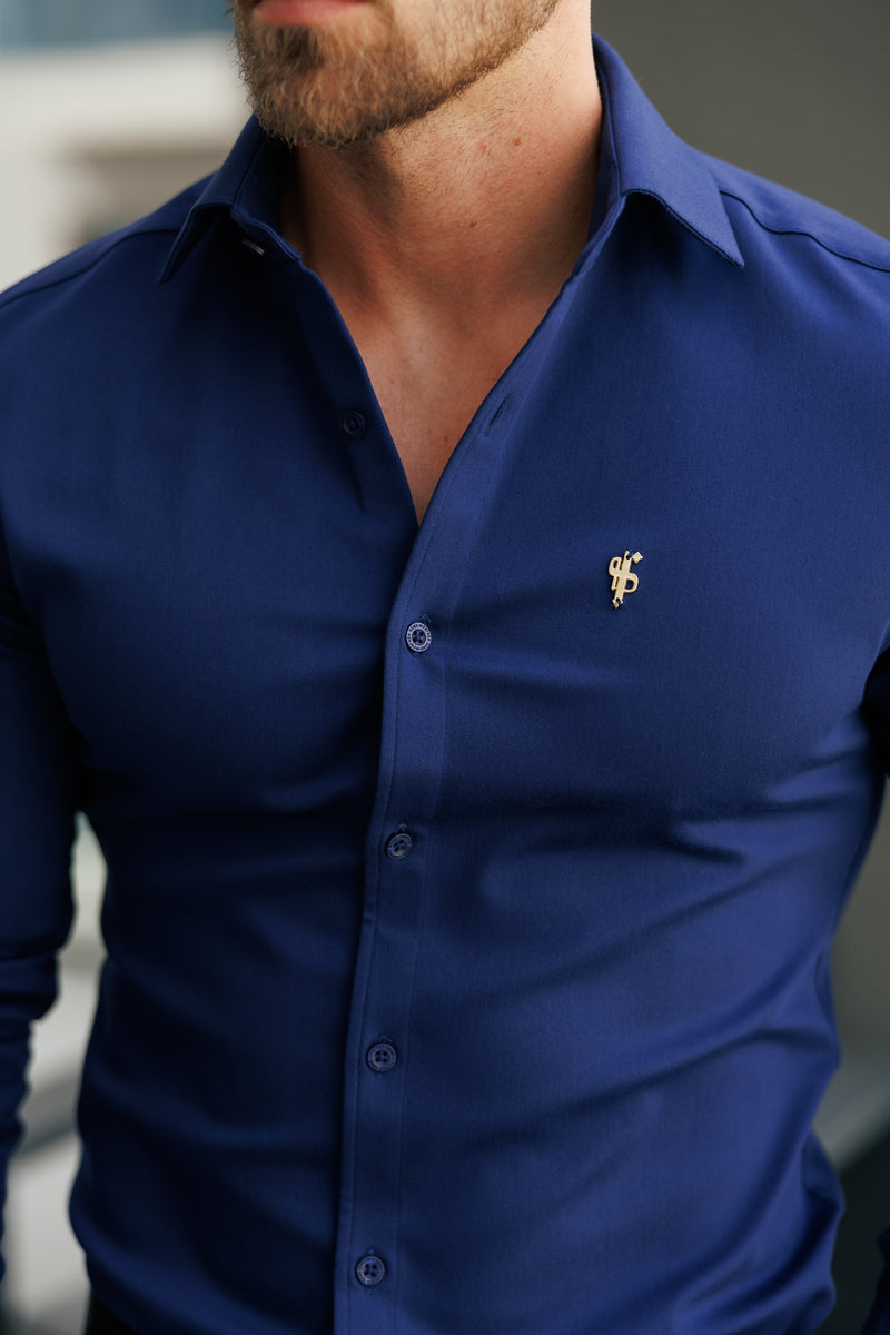 Father Sons Super Slim Stretch Navy Denim Long Sleeve with Cutaway Collar - FS1149