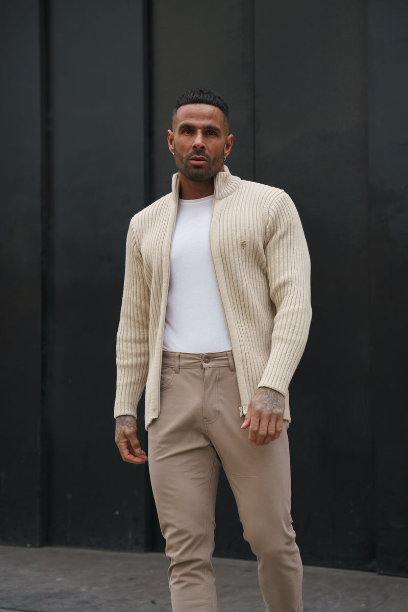 Father Sons Chunky Beige Ribbed Zipped Cardigan - FSJ069 (PRE ORDER 28TH FEBRUARY)