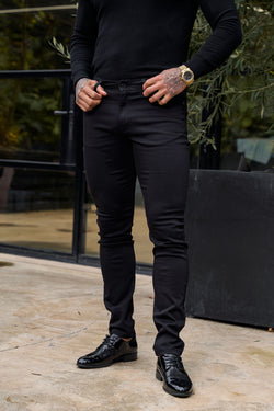 Father Sons Slim Stretch Black Relaxed Sateen Trousers - FSH1302  (PRE ORDER 30TH NOVEMBER)