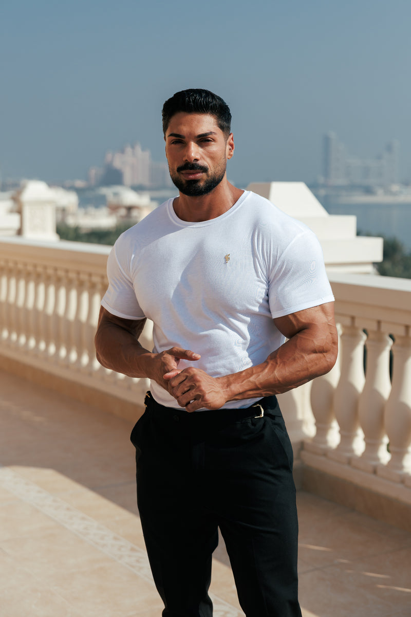 Father Sons Classic White Bamboo Crew with Gold Metal Emblem Decal FSH1381