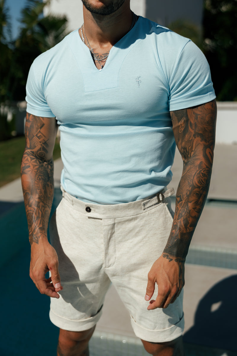 Father Sons Advanced V Neck Crew Short Sleeve Light Blue- FSH1015